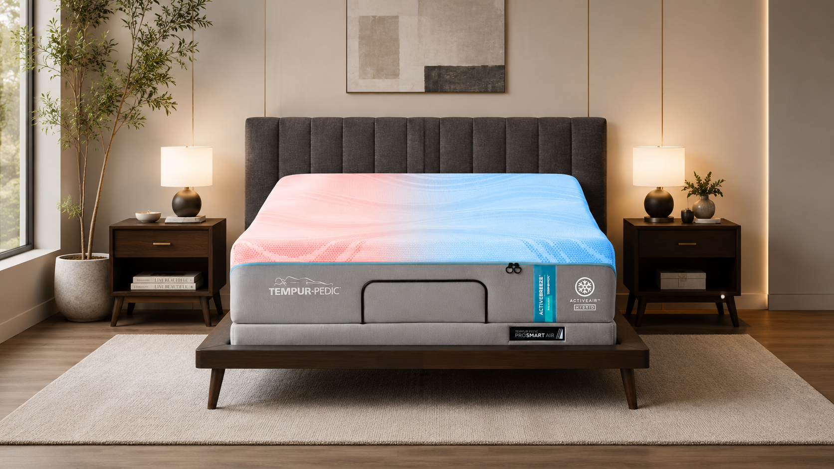 Tempur-Pedic mattress with dual-zone climate control in a modern bedroom